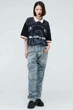 Y2K Aesthetic Blackair Sports Jersey for Niche Women Fashion