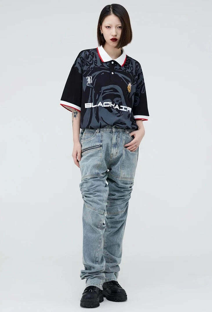 Y2K Aesthetic Blackair Sports Jersey for Niche Women Fashion