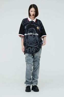 Y2K Aesthetic Blackair Sports Jersey for Niche Women Fashion