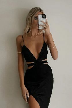 Y2K Aesthetic Blackout Split Dress - Coquette Style for Women's Fashion