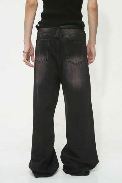 Y2K Aesthetic Black/Pink Fade Baggy Jeans - Coquette Style Grunge Fashion Women's Clothing