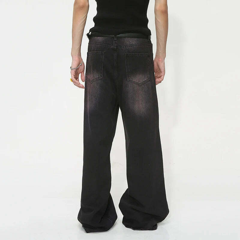Y2K Aesthetic Black/Pink Fade Baggy Jeans - Coquette Style Grunge Fashion Women's Clothing