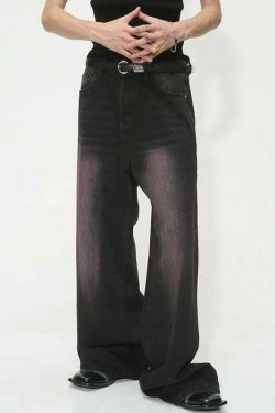Y2K Aesthetic Black/Pink Fade Baggy Jeans - Coquette Style Grunge Fashion Women's Clothing