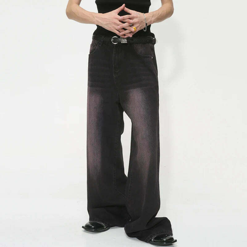Y2K Aesthetic Black/Pink Fade Baggy Jeans - Coquette Style Grunge Fashion Women's Clothing