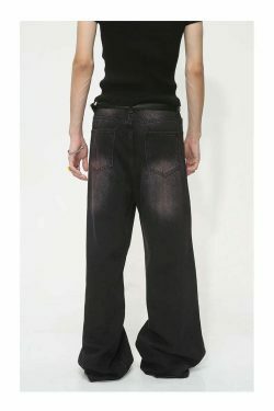 Y2K Aesthetic Black/Pink Fade Baggy Jeans - Coquette Style Grunge Fashion Women's Clothing