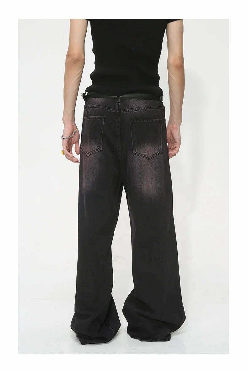 Y2K Aesthetic Black/Pink Fade Baggy Jeans - Coquette Style Grunge Fashion Women's Clothing