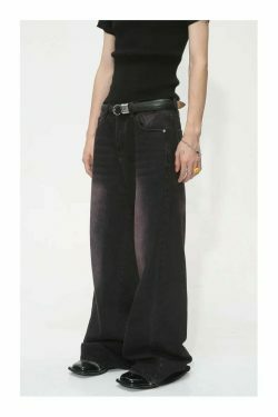 Y2K Aesthetic Black/Pink Fade Baggy Jeans - Coquette Style Grunge Fashion Women's Clothing