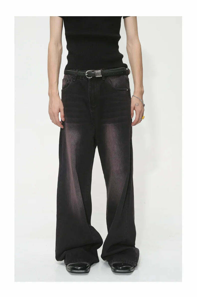 Y2K Aesthetic Black/Pink Fade Baggy Jeans - Coquette Style Grunge Fashion Women's Clothing