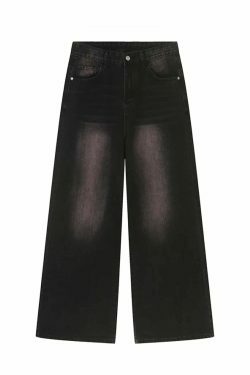 Y2K Aesthetic Black/Pink Fade Baggy Jeans - Coquette Style Grunge Fashion Women's Clothing
