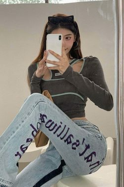 Y2K Aesthetic Blue Cargo Skirt - Coquette Style Grunge Outfit with Edgy Blue Jeans