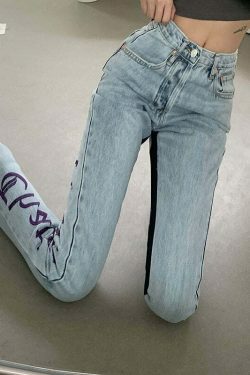 Y2K Aesthetic Blue Cargo Skirt - Coquette Style Grunge Outfit with Edgy Blue Jeans