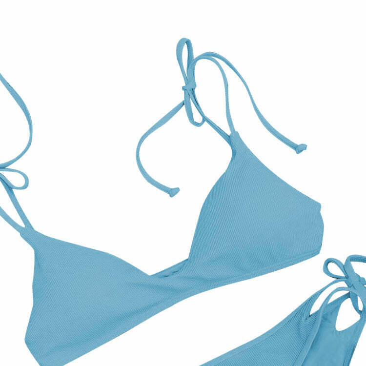 Y2K Aesthetic Blue Halter String Bikini Set - Coquette Style for Women Fashion Y2K Aesthetic Blue Halter String Bikini Set - Coquette Style for Women Fashion