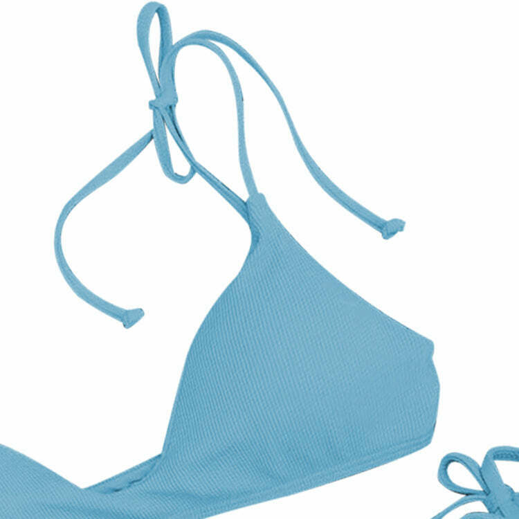 Y2K Aesthetic Blue Halter String Bikini Set - Coquette Style for Women Fashion Y2K Aesthetic Blue Halter String Bikini Set - Coquette Style for Women Fashion