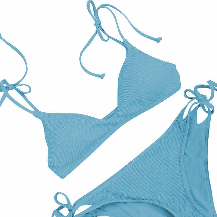 Y2K Aesthetic Blue Halter String Bikini Set - Coquette Style for Women Fashion Y2K Aesthetic Blue Halter String Bikini Set - Coquette Style for Women Fashion