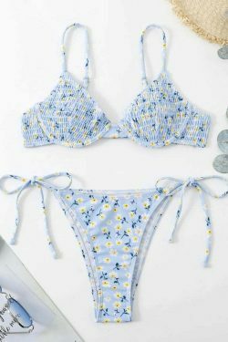 Y2K Aesthetic Blue Print Swimsuit Bikini - Women's Fashion Statement