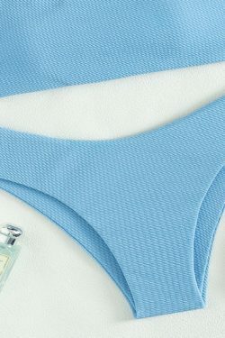 Y2K Aesthetic Blue Tube Top Bikini Set - Coquette Style High Waist Swimsuit