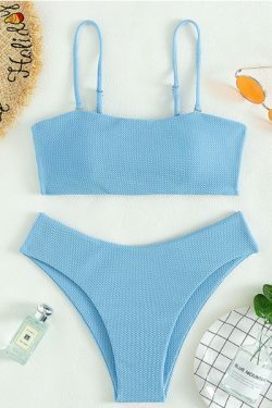 Y2K Aesthetic Blue Tube Top Bikini Set - Coquette Style High Waist Swimsuit