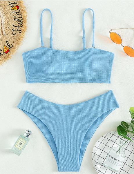 Y2K Aesthetic Blue Tube Top Bikini Set - Coquette Style High Waist Swimsuit