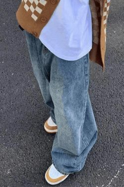 Y2K Aesthetic Blue Wash Boyfriend Jeans with Belt - Coquette & Grunge Style Women's Fashion