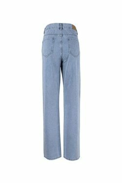 Y2K Aesthetic Blue Wash Straight Leg Ripped Jeans - Coquette Fashion with Grunge & Pastel Goth Vibes