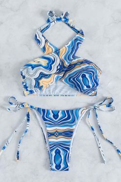 Y2K Aesthetic Blue Wave Cross Swimsuit - Coquette Grunge & Pastel Goth