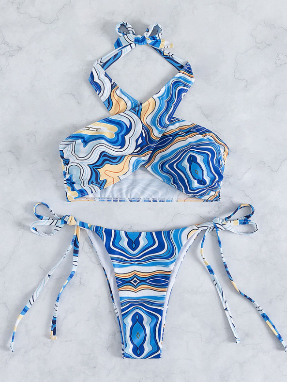 Y2K Aesthetic Blue Wave Cross Swimsuit - Coquette Grunge & Pastel Goth Y2K Aesthetic Blue Wave Cross Swimsuit - Coquette Grunge & Pastel Goth