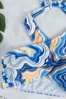 Y2K Aesthetic Blue Wave Cross Swimsuit - Coquette Grunge & Pastel Goth