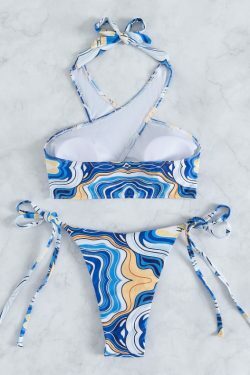 Y2K Aesthetic Blue Wave Cross Swimsuit - Coquette Grunge & Pastel Goth