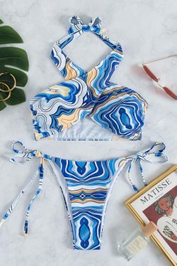 Y2K Aesthetic Blue Wave Cross Swimsuit - Coquette Grunge & Pastel Goth