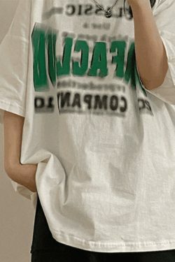 Y2K Aesthetic Blurred Letter Graphic Tee - Coquette & Grunge Style Women's Fashion