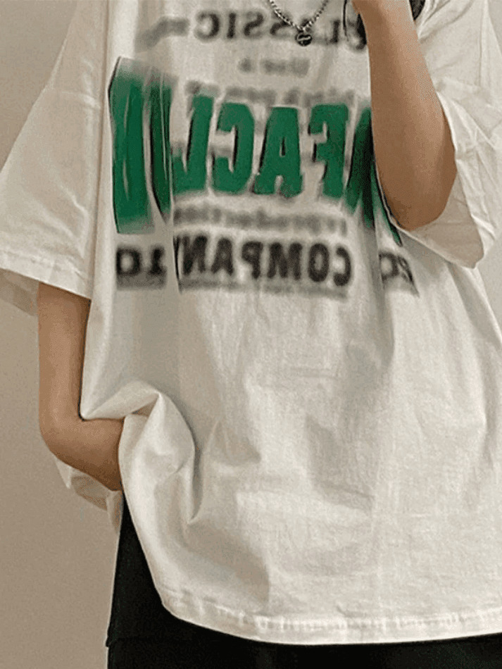 Y2K Aesthetic Blurred Letter Graphic Tee - Coquette & Grunge Style Women's Fashion