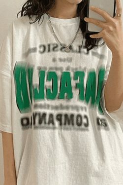 Y2K Aesthetic Blurred Letter Graphic Tee - Coquette & Grunge Style Women's Fashion
