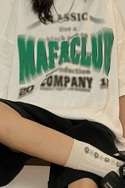 Y2K Aesthetic Blurred Letter Graphic Tee - Coquette & Grunge Style Women's Fashion