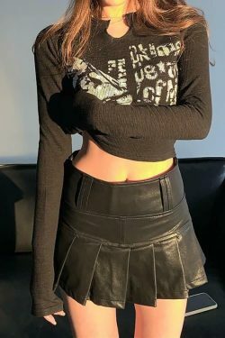 Y2K Aesthetic Blurry Long Sleeve Crop Top for Women - Coquette Style Grunge Fashion with Pastel Goth