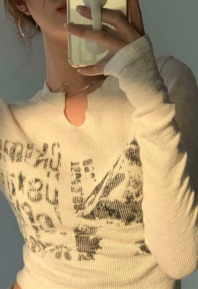 Y2K Aesthetic Blurry Long Sleeve Crop Top for Women - Coquette Style Grunge Fashion with Pastel Goth Y2K Aesthetic Blurry Long Sleeve Crop Top for Women - Coquette Style Grunge Fashion with Pastel Goth