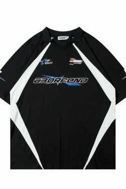 Y2K Aesthetic BOREFEND Sports Jersey with Collar - Vintage-inspired Grunge Style Women's Top