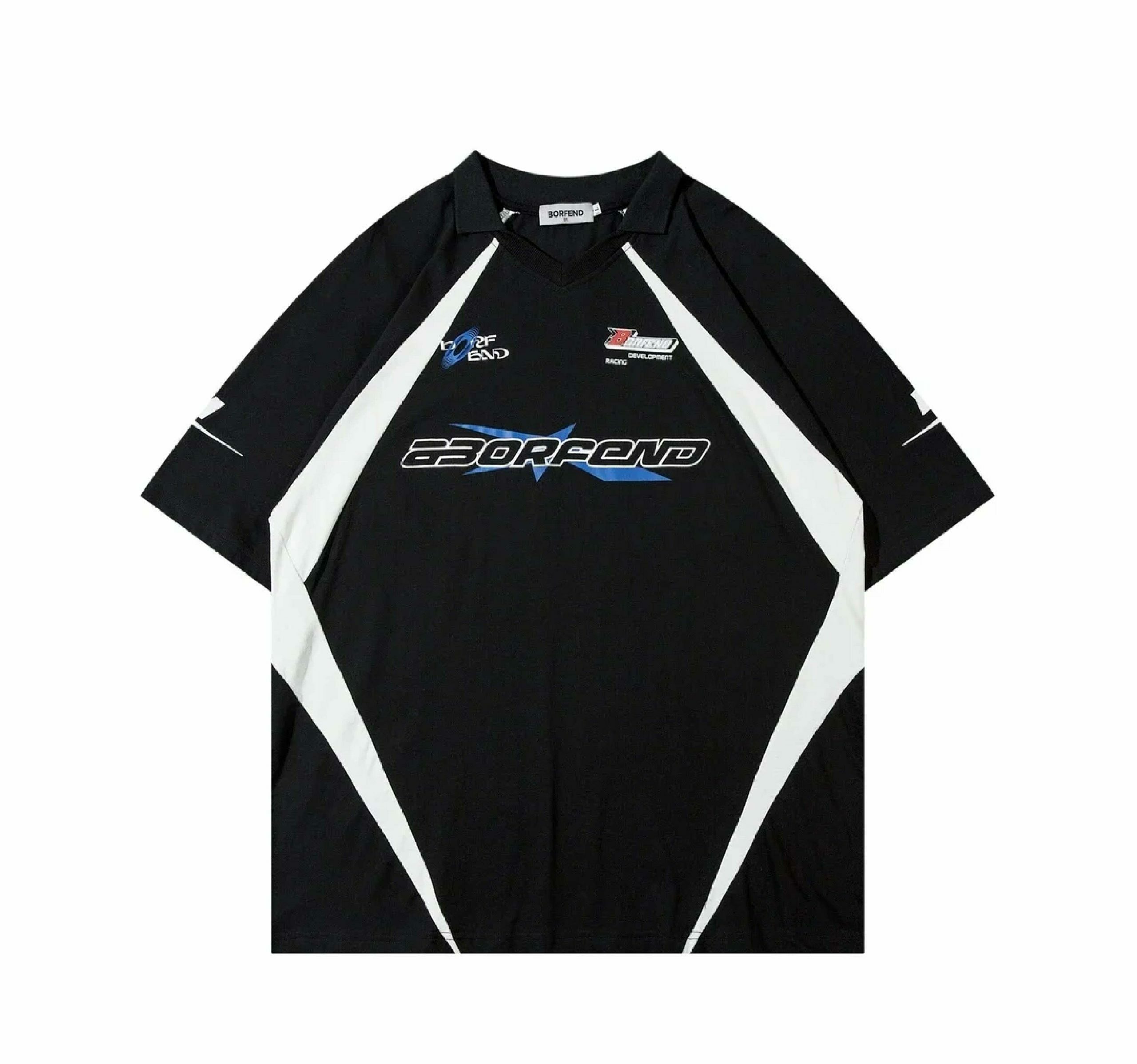 Y2K Aesthetic BOREFEND Sports Jersey with Collar - Vintage-inspired Grunge Style Women's Top Y2K Aesthetic BOREFEND Sports Jersey with Collar - Vintage-inspired Grunge Style Women's Top