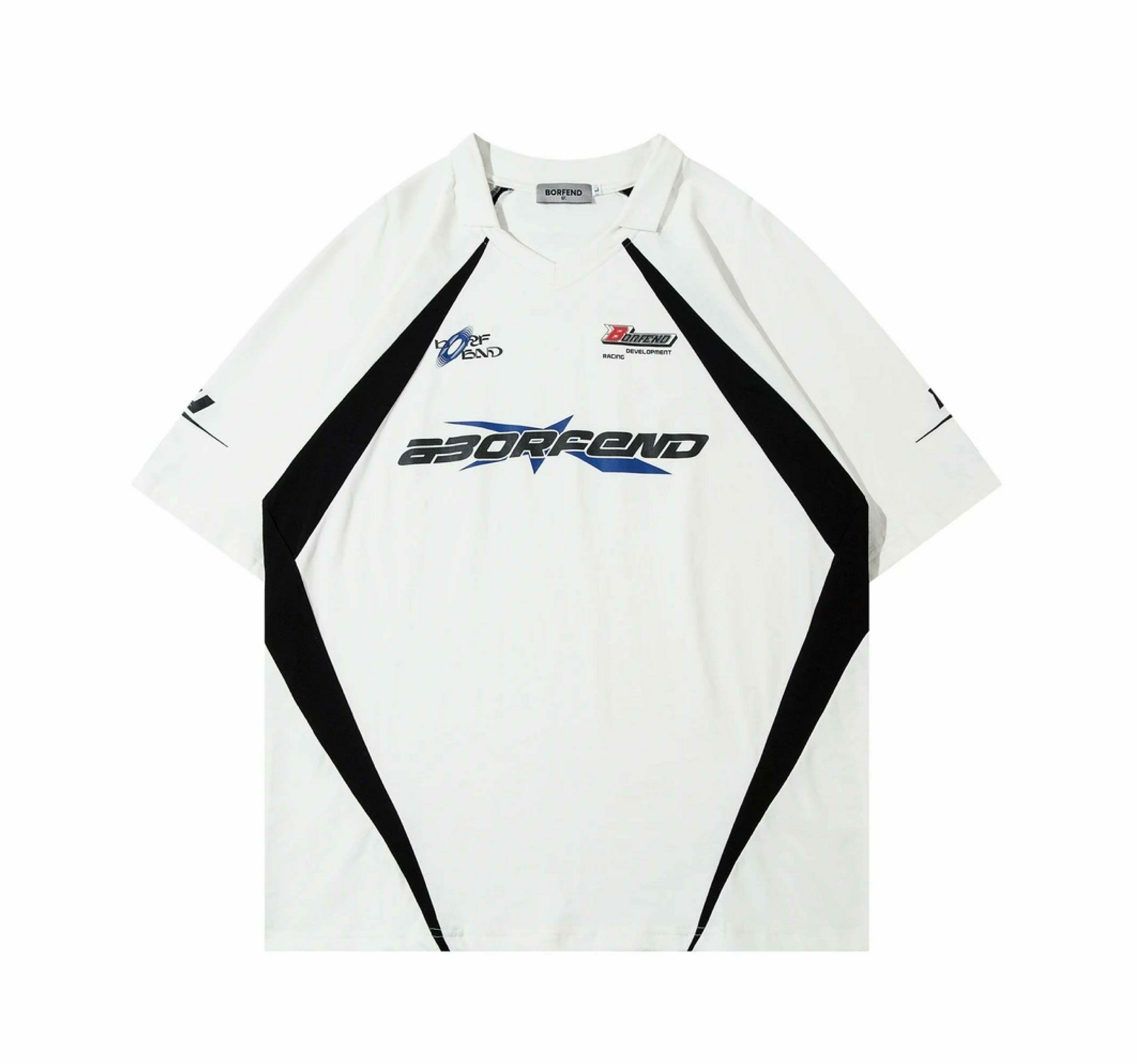 Y2K Aesthetic BOREFEND Sports Jersey with Collar - Vintage-inspired Grunge Style Women's Top Y2K Aesthetic BOREFEND Sports Jersey with Collar - Vintage-inspired Grunge Style Women's Top