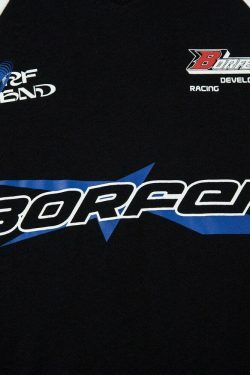 Y2K Aesthetic BOREFEND Sports Jersey with Collar - Vintage-inspired Grunge Style Women's Top