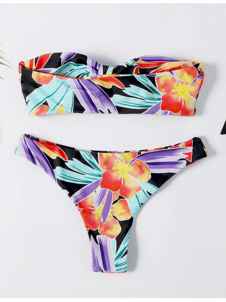 Y2K Aesthetic Bowknot Bandeau Bikini Set - Retro-inspired Swimwear for Trendy Women