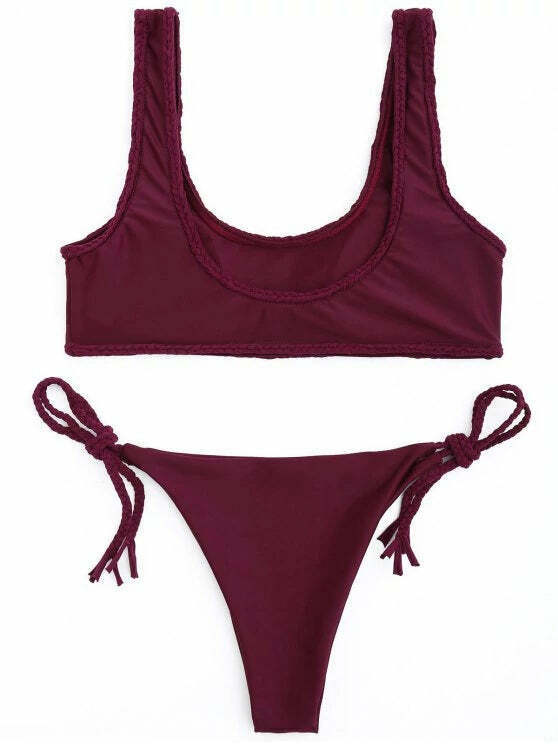 Y2K Aesthetic Braided Trim Scoop Bikini Set with Coquette Style and Grunge Aesthetic