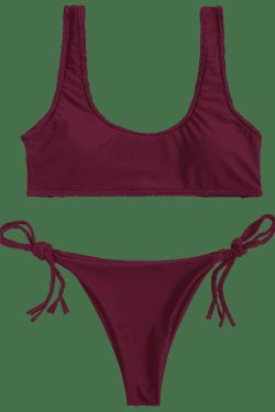 Y2K Aesthetic Braided Trim Scoop Bikini Set with Coquette Style and Grunge Aesthetic