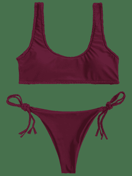 Y2K Aesthetic Braided Trim Scoop Bikini Set with Coquette Style and Grunge Aesthetic