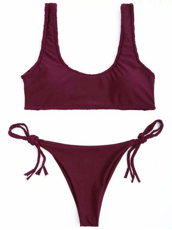 Y2K Aesthetic Braided Trim Scoop Bikini Set with Coquette Style and Grunge Aesthetic