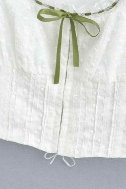 Y2K Aesthetic Broderie Lace White Cropped Tank Top for Women - Coquette & Grunge Style