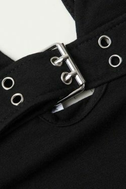 Y2K Aesthetic Buckle V-neck Halter Top - Coquette & Grunge Style Cute Pastel Goth Fashion