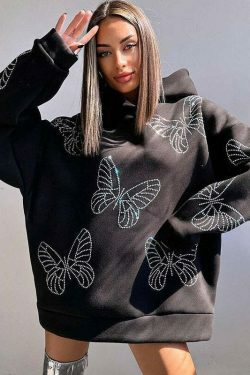 Y2K Aesthetic Butterfly Casual Loose Hoody - Coquette Grunge Fashion