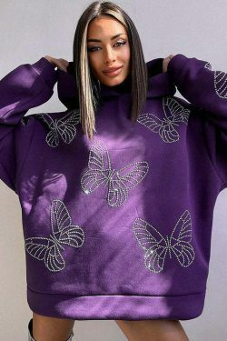 Y2K Aesthetic Butterfly Casual Loose Hoody - Coquette Grunge Fashion