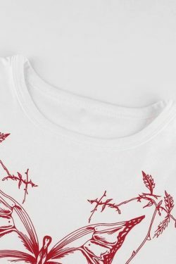 Y2K Aesthetic Butterfly Print White Crop Top for Women - Coquette Style Grunge Fashion