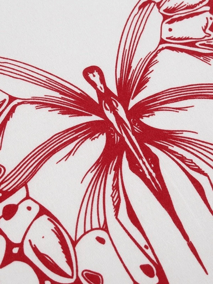 Y2K Aesthetic Butterfly Print White Crop Top for Women - Coquette Style Grunge Fashion